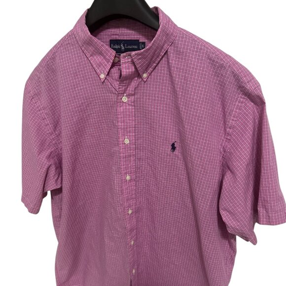 Ralph Lauren Mens Blake Button Down Short Sleeve Pink Check Shirt XL - Picture 2 of 6